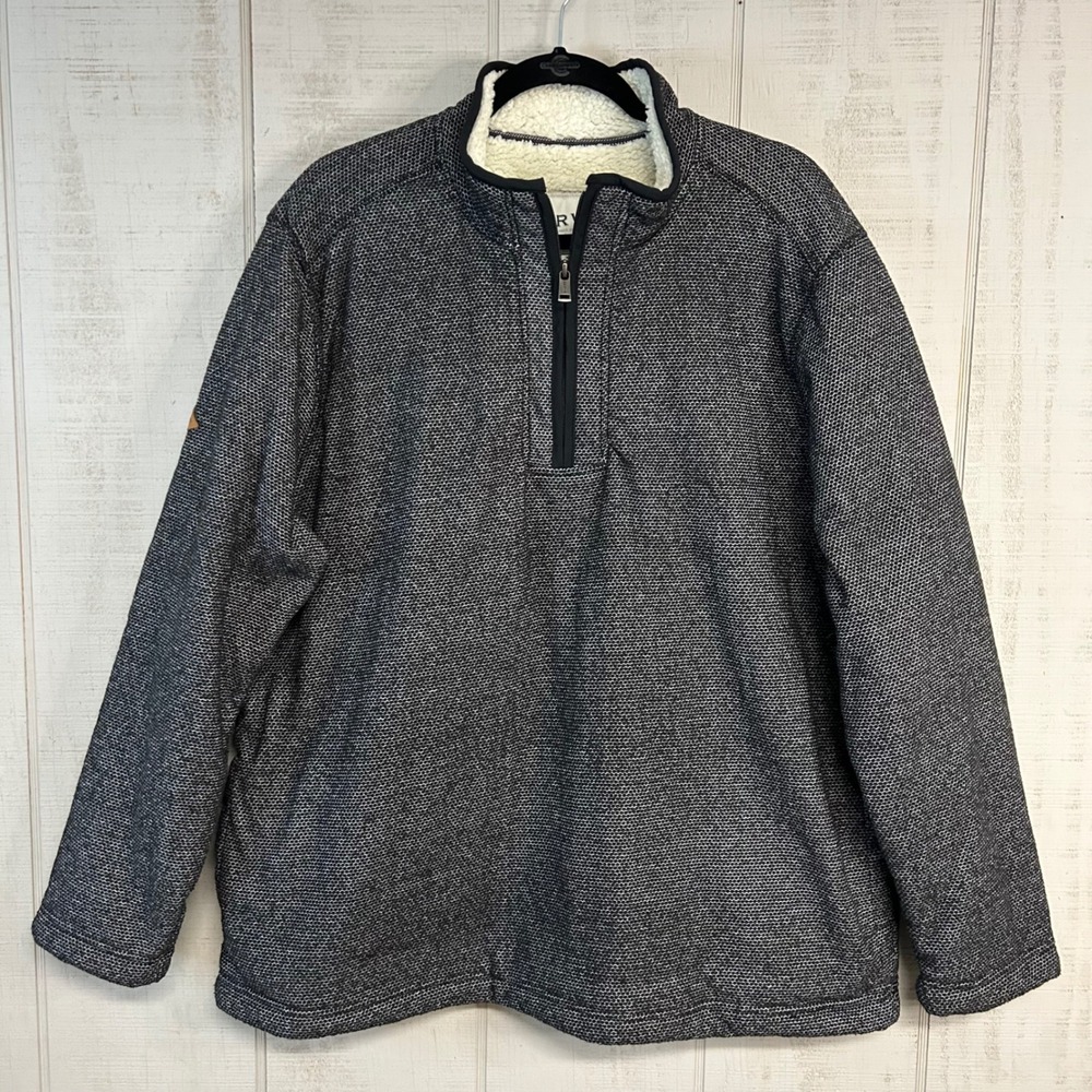 Orvis Mens 1/4 Zip‎ Pullover Sweatshirt XXL Sherpa Lined Textured Pockets Gray
